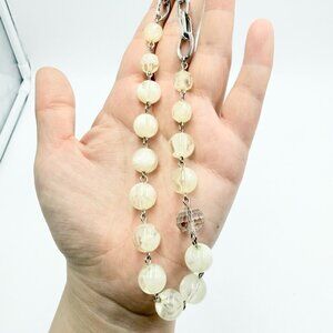 Loft Ann Taylor Silver Tone and Cream Acrylic Beaded Long Necklace